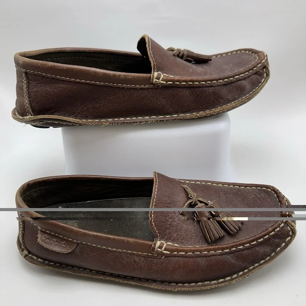 Cabelas Mens Leather Tassel Driving Moccasins Loafers Brown 9.5 D Slip On